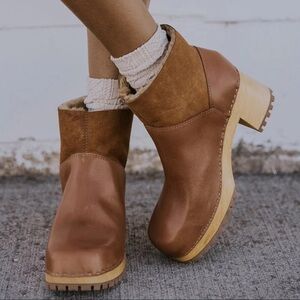 Mia Clogs Sz 10 Josi Cognac Leather Sherpa Lined Square Toes Clogs Boots